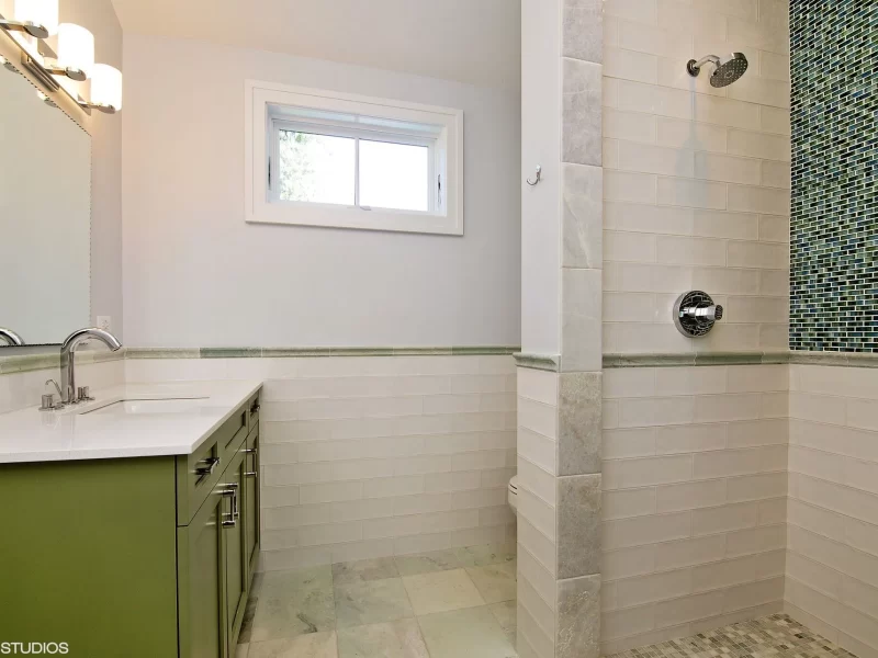 Bathroom Vanity with green cabinets